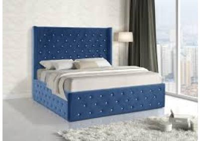 Image for Queen Navy Blue Velvet Platform Bed