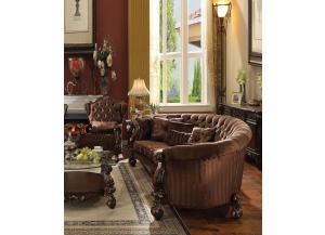 Image for Versailles Brown Velvet Cherry Oak Finish Oval Sofa