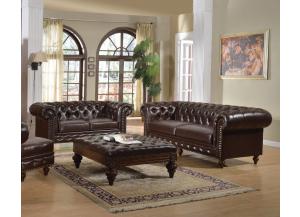 Image for Shantoria 2Pcs Dark Brown Bonded Leather Wood Sofa Set 1 Sofa and 1 Loveseat