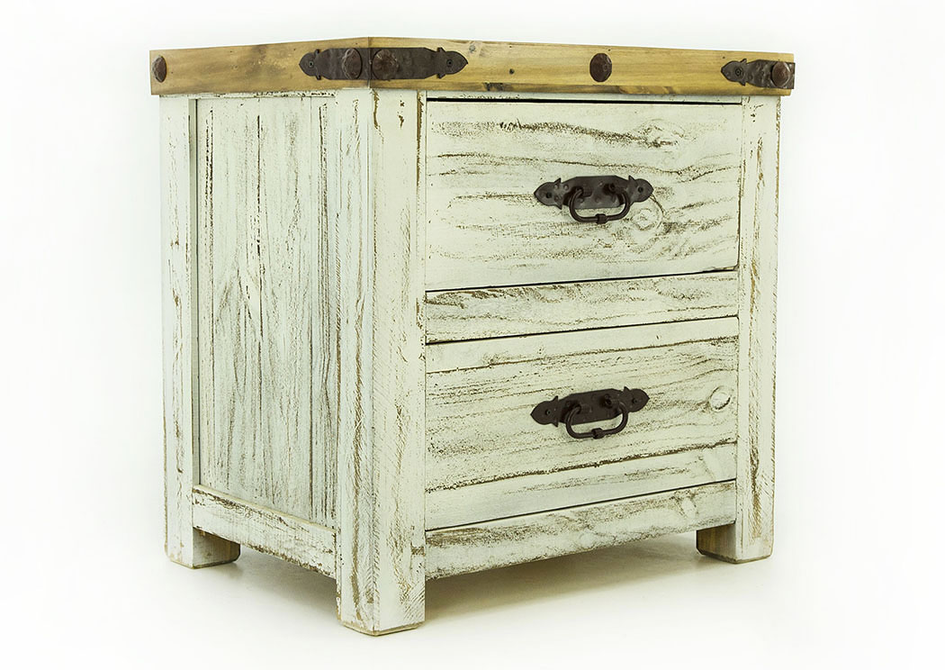 SCRAPED WHITE NIGHTSTAND,RUSTIC SPECIALIST