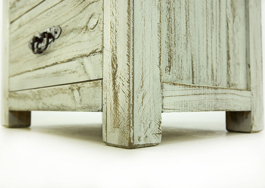 SCRAPED WHITE NIGHTSTAND,RUSTIC SPECIALIST