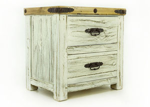 SCRAPED WHITE NIGHTSTAND,RUSTIC SPECIALIST