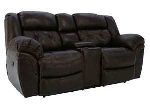 HUDSON CHOCOLATE POWER RECLINING LEATHER LOVESEAT WITH CONSOLE,HOME STRETCH