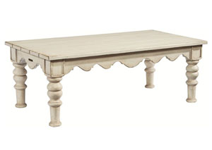 FARMHOUSE ANTIQUE WHITE SCALLOPED COCKTAIL TABLE,MAGNOLIA HOME FURNISHINGS