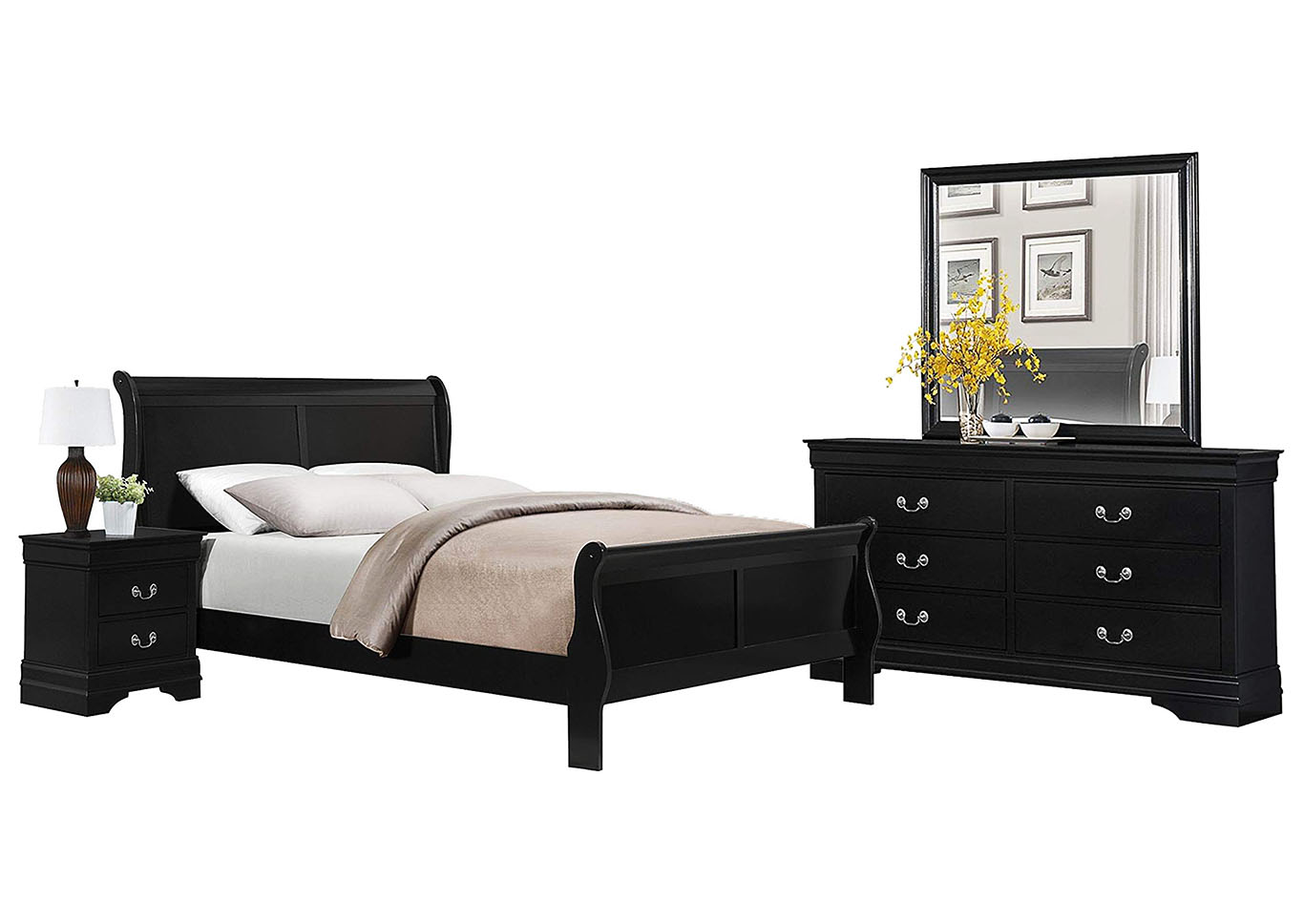Louis Philippe King Size Bed – Black