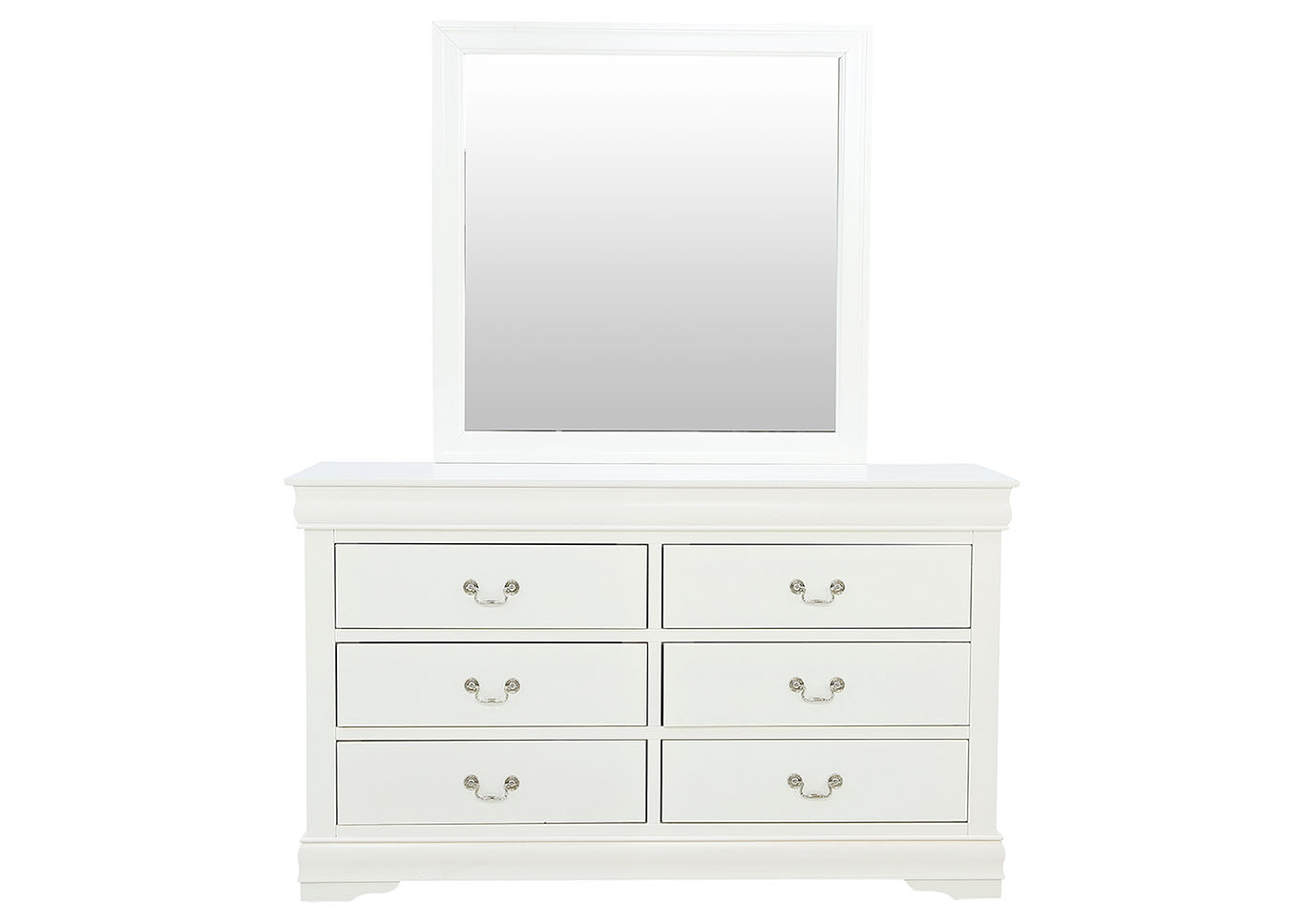 Louis Philippe III White Dresser and Mirror Dimensional Furniture