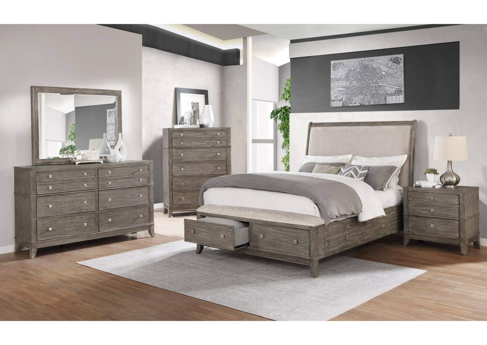 MINDI BRUSHED GRAY KING BED,AVALON FURNITURE