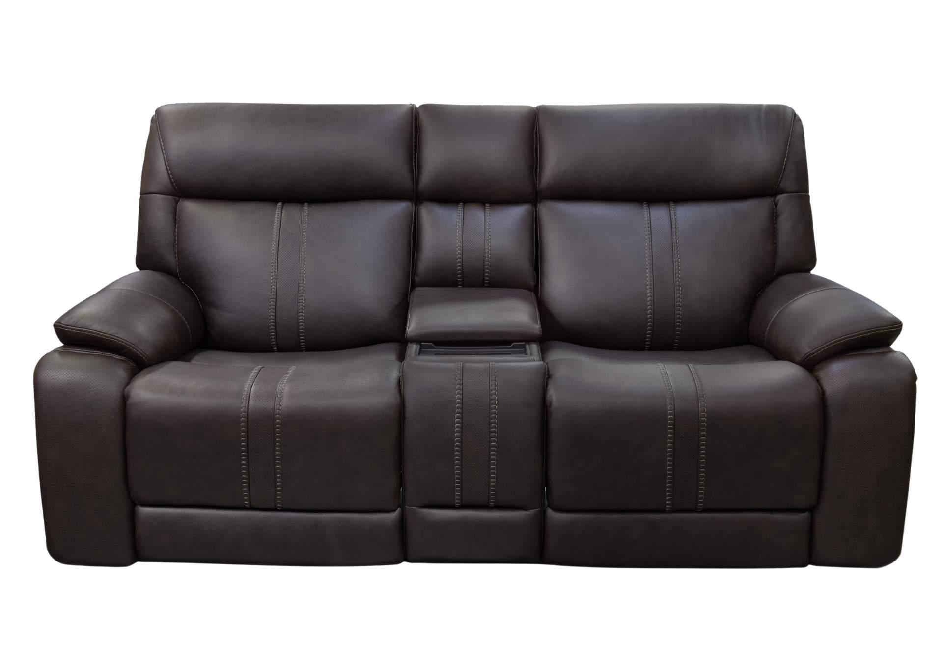 XARA EARTH LEATHER POWER CONSOLE LOVESEAT,MOTM