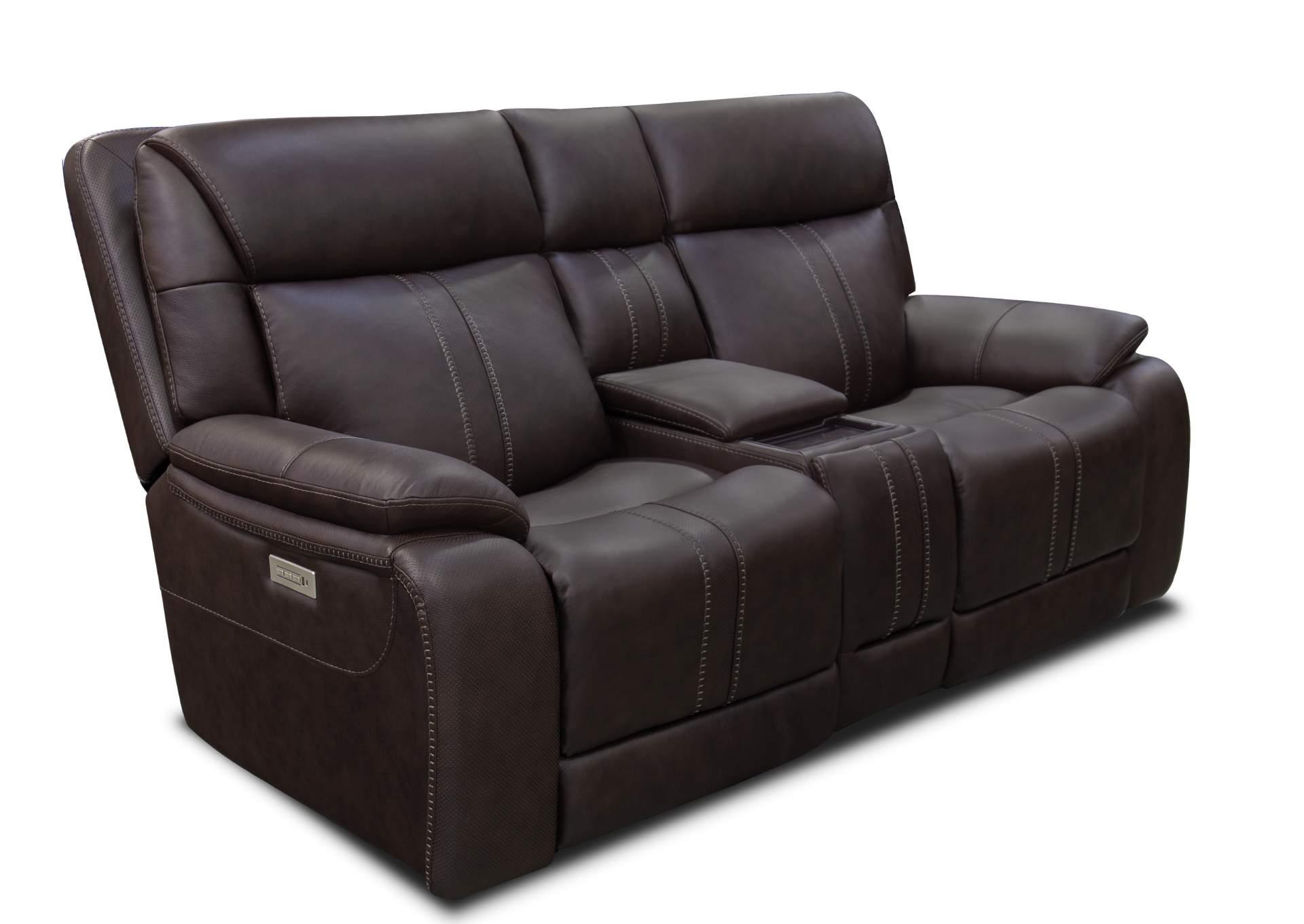 XARA EARTH LEATHER POWER CONSOLE LOVESEAT,MOTM