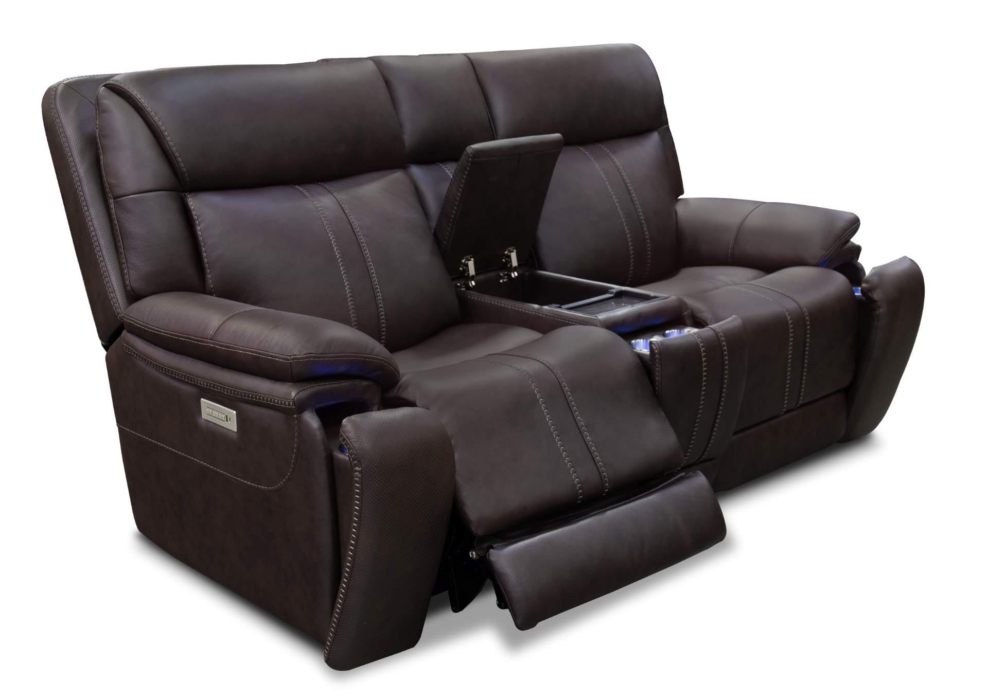 XARA EARTH LEATHER POWER CONSOLE LOVESEAT,MOTM