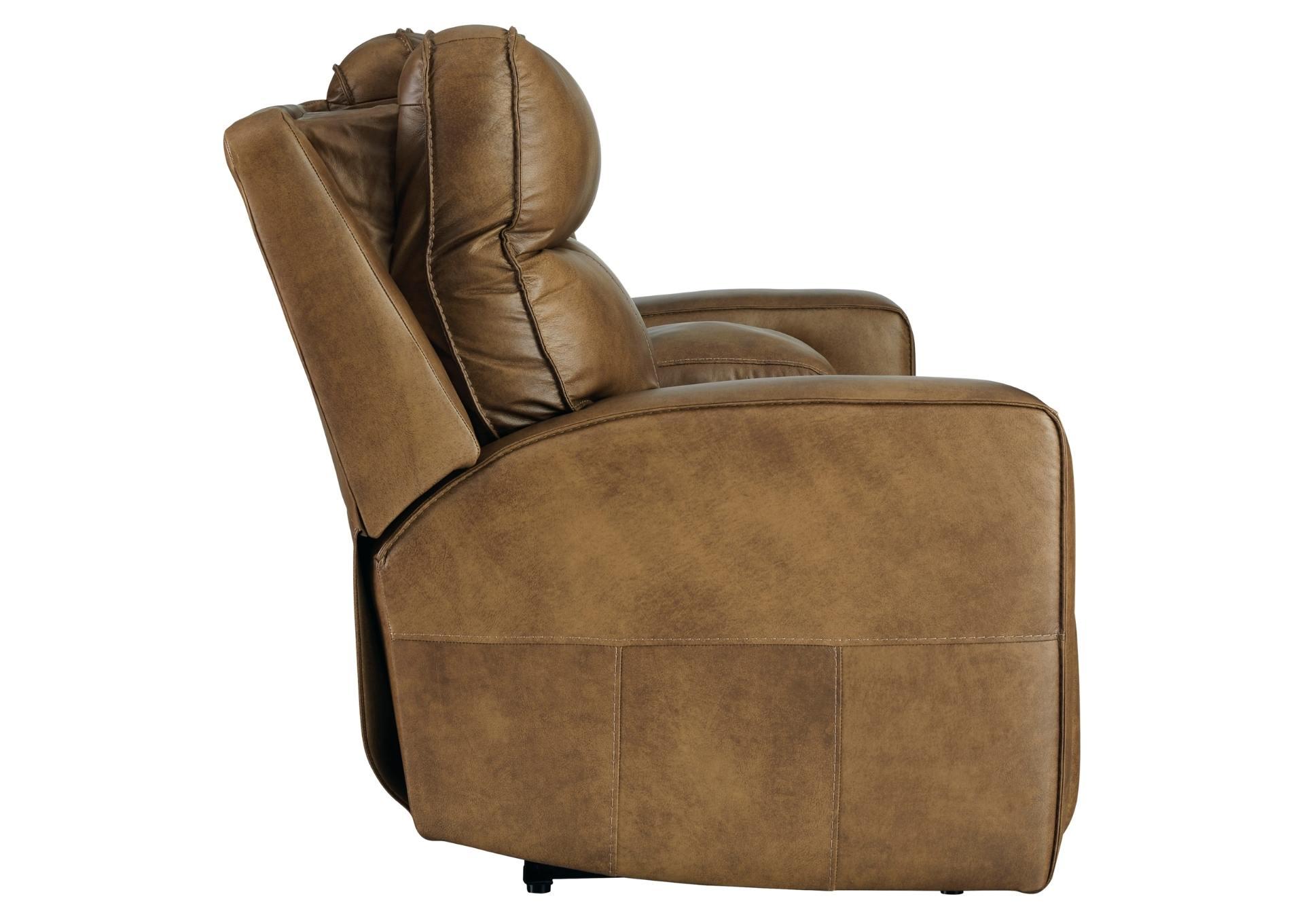 GAME PLAN CARAMEL LEATHER 2P POWER LOVESEAT WITH CONSOLE,ASHLEY FURNITURE INC.