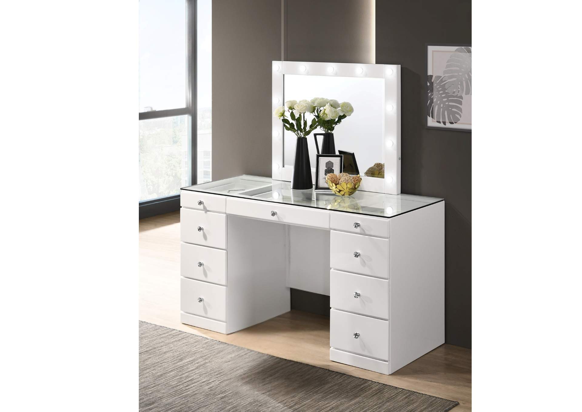 AVERY WHITE VANITY WITH LED MIRROR,CROWN MARK INT.