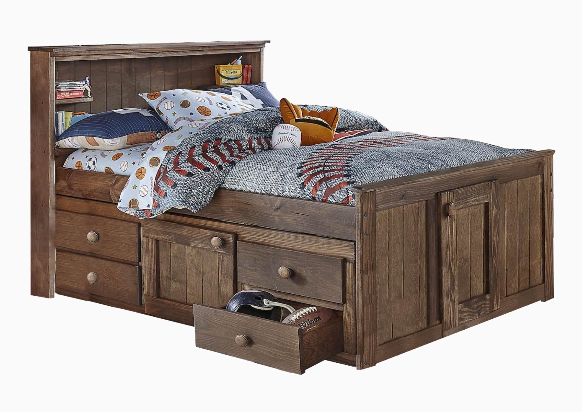 DIEGO CHESTNUT FULL CAPTAIN'S BED WITH STORAGE AND BUNKIE MATTRESS,SIMPLY BUNKBEDS