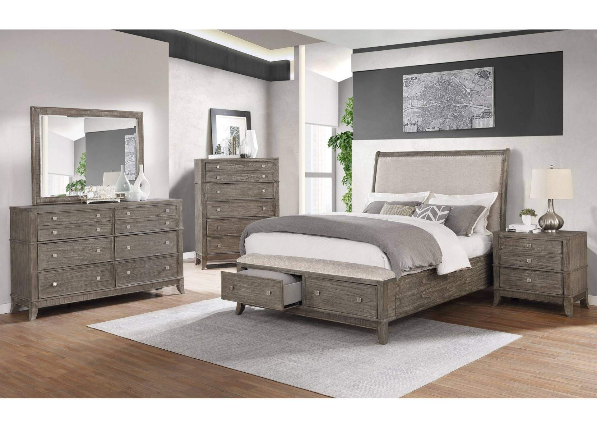 MINDI BRUSHED GRAY KING BEDROOM,AVALON FURNITURE