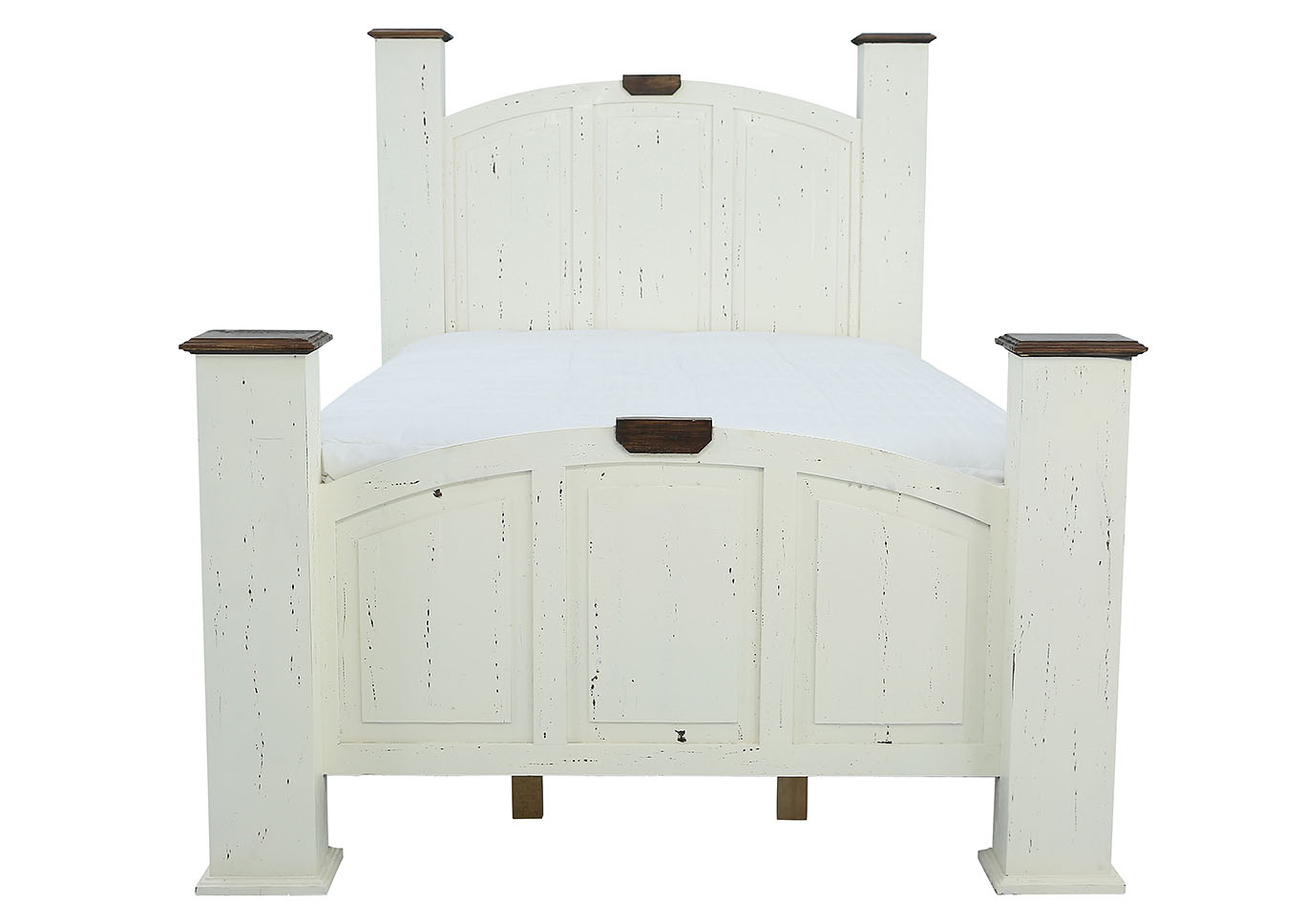 MANSION AGED WHITE QUEEN BED,RUSTIC IMPORTS