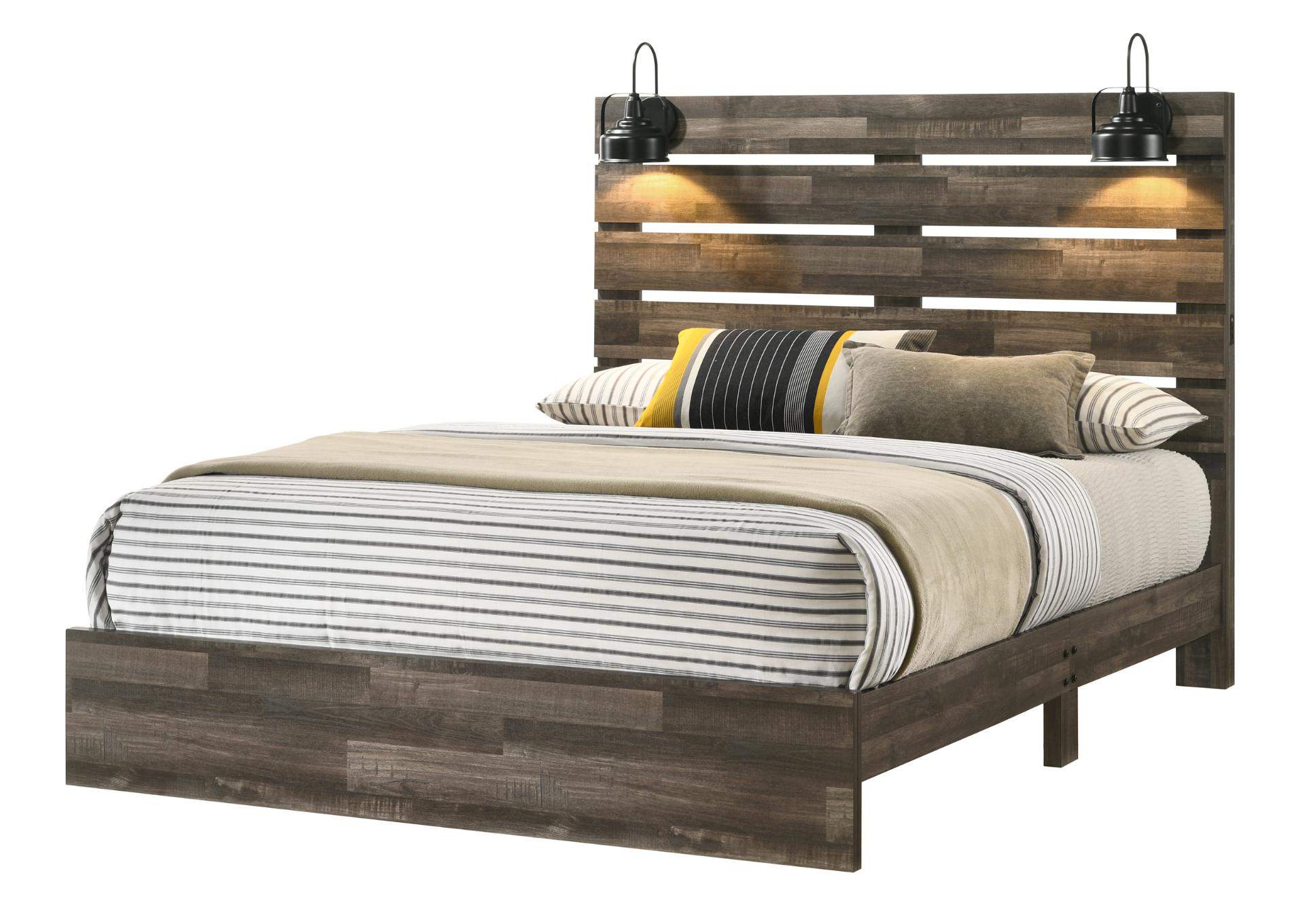 ARIANNA BROWN QUEEN BED WITH LIGHTS,LIFESTYLE FURNITURE