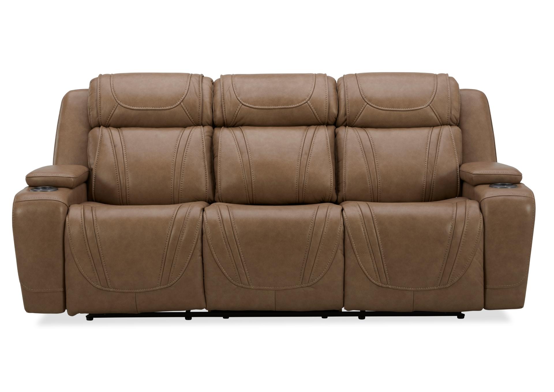 BOSTON SAND LEATHER POWER SOFA WITH DROP DOWN TABLE