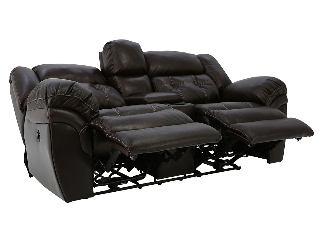 HUDSON CHOCOLATE LEATHER 1P POWER LOVESEAT WITH CONSOLE,HOMESTRETCH