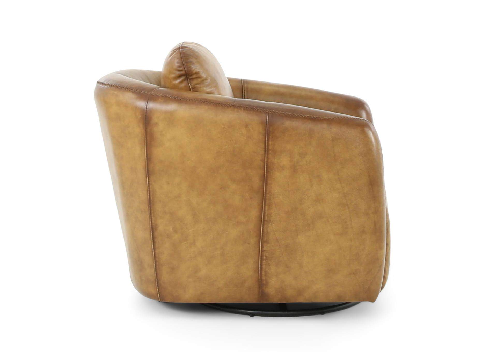 TRINITY COGNAC LEATHER SWIVEL GLIDER CHAIR,MNDY