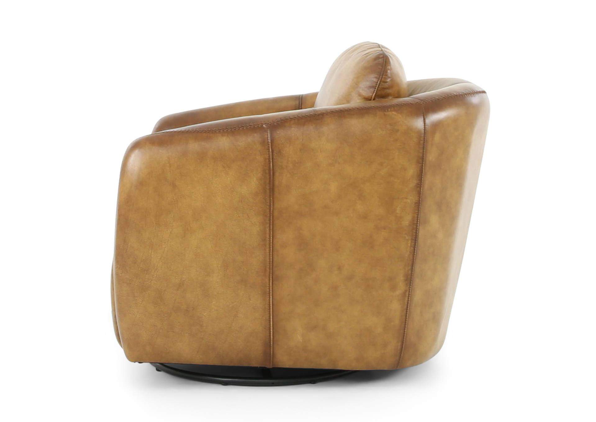 TRINITY COGNAC LEATHER SWIVEL GLIDER CHAIR,MNDY