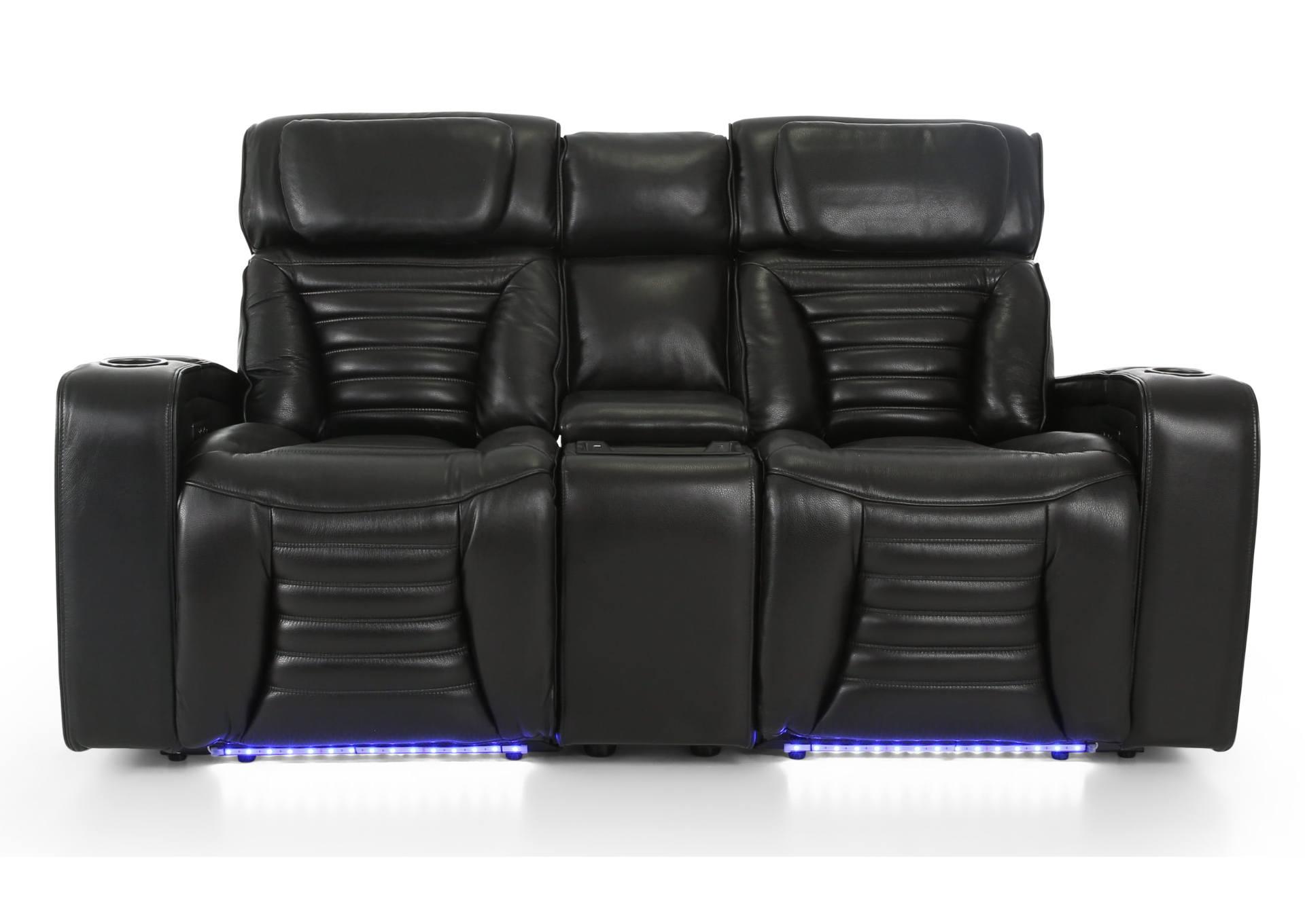 CALLIX BLACKBERRY LEATHER P2 POWER LOVESEAT WITH CONSOLE AND LIGHTS,CHEERS