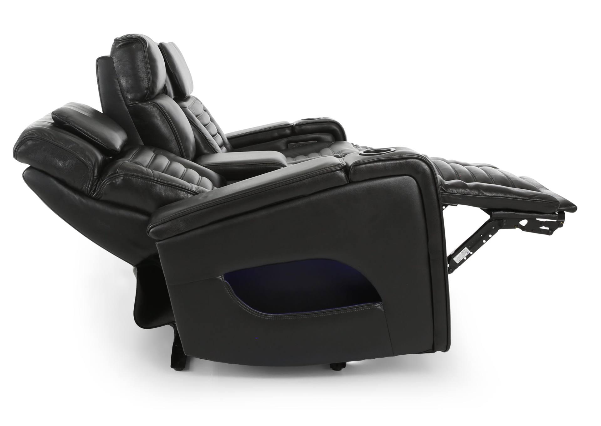 CALLIX BLACKBERRY LEATHER P2 POWER LOVESEAT WITH CONSOLE AND LIGHTS,CHEERS