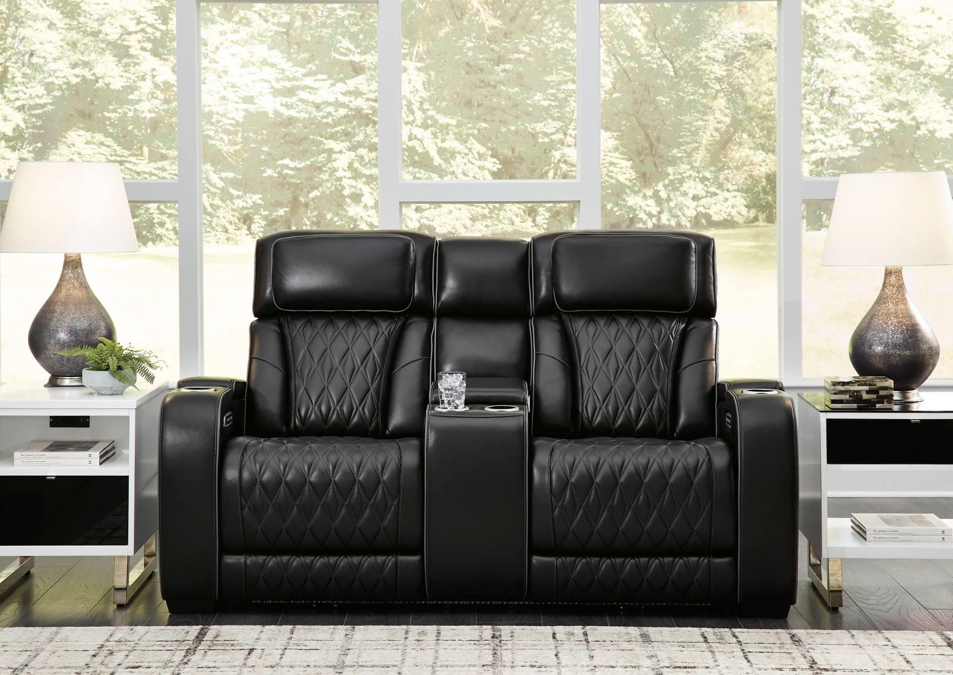 BOYINGTON BLACK P3 POWER CONSOLE LOVESEAT WITH MASSAGE, HEAT, AND LED LIGHTING,ASHLEY FURNITURE INC.