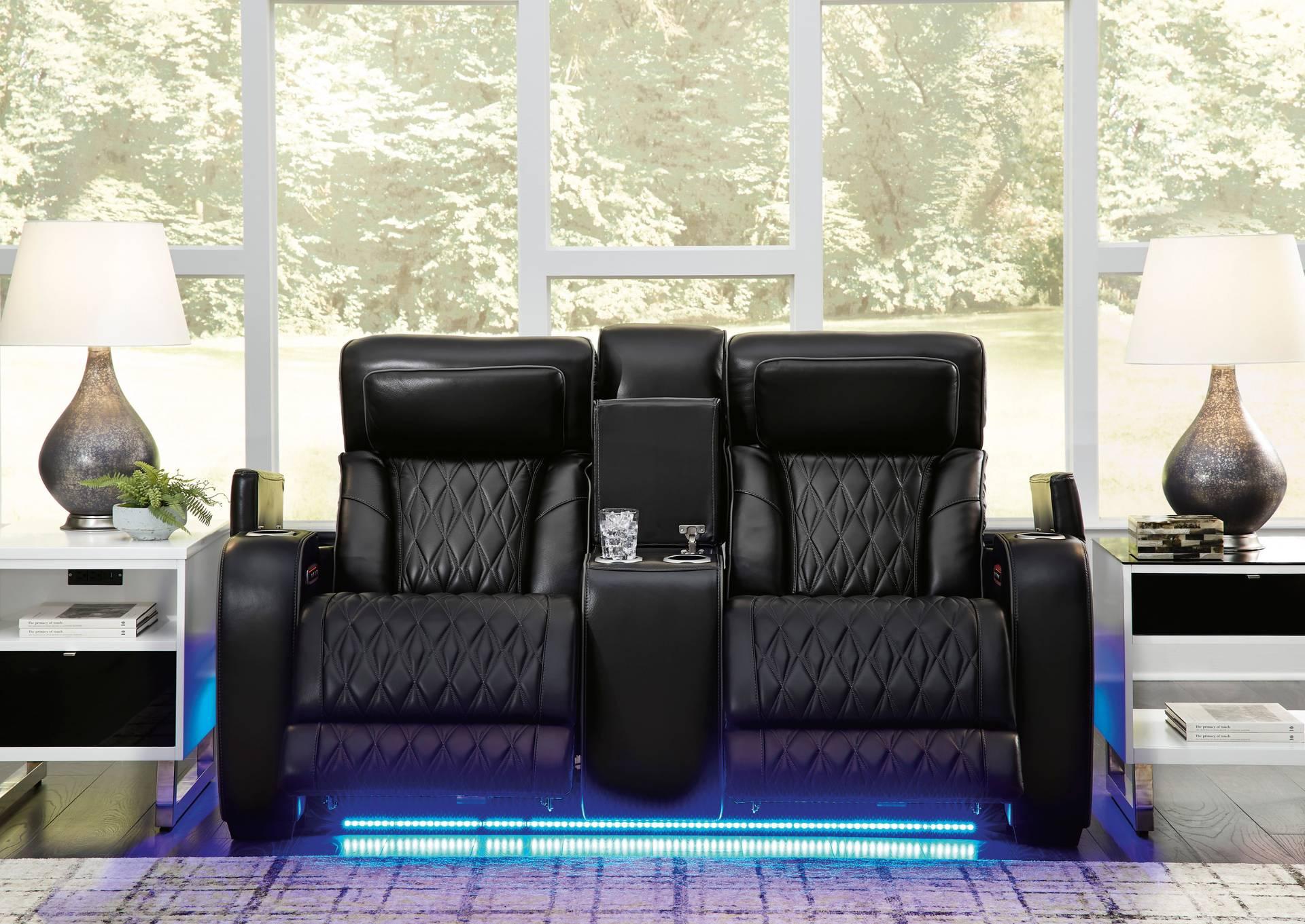 BOYINGTON BLACK P3 POWER CONSOLE LOVESEAT WITH MASSAGE, HEAT, AND LED LIGHTING,ASHLEY FURNITURE INC.