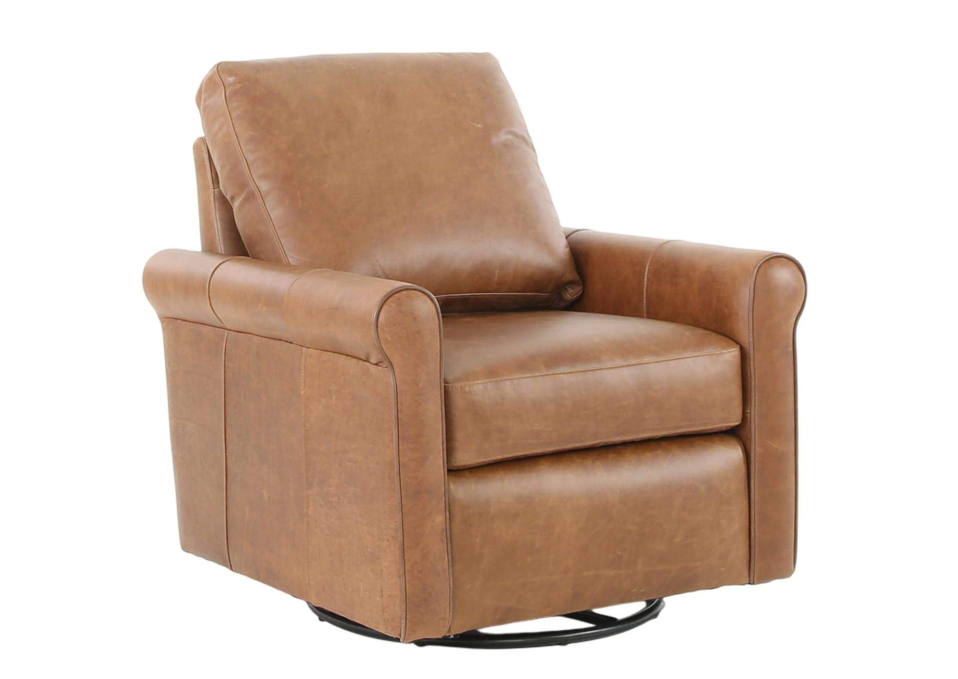 LUKE CHESTNUT LEATHER SWIVEL GLIDE CHAIR,MNDY