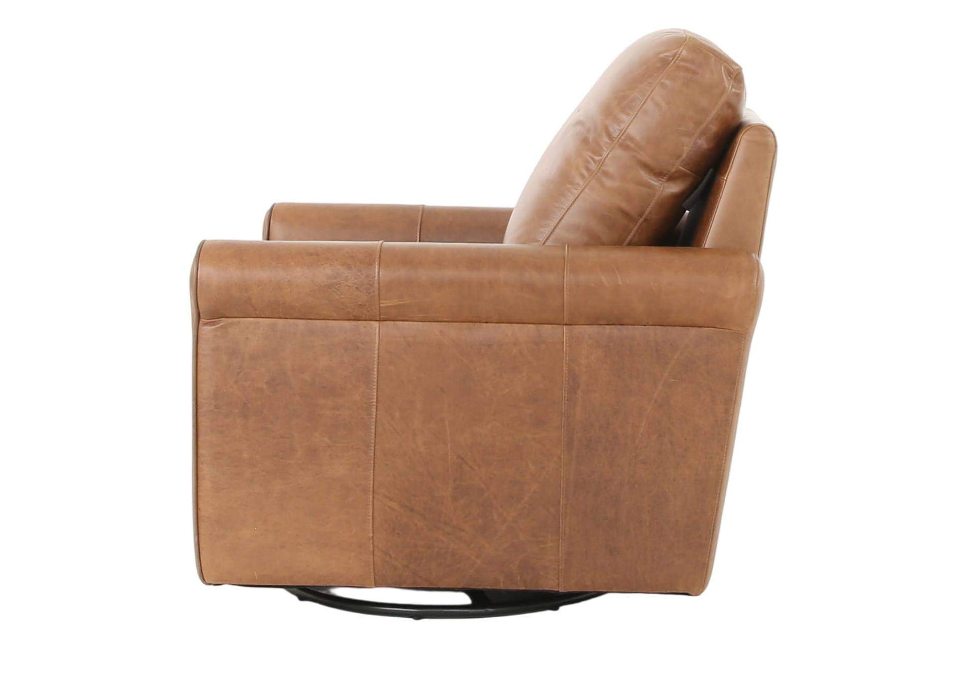 LUKE CHESTNUT LEATHER SWIVEL GLIDE CHAIR,MNDY