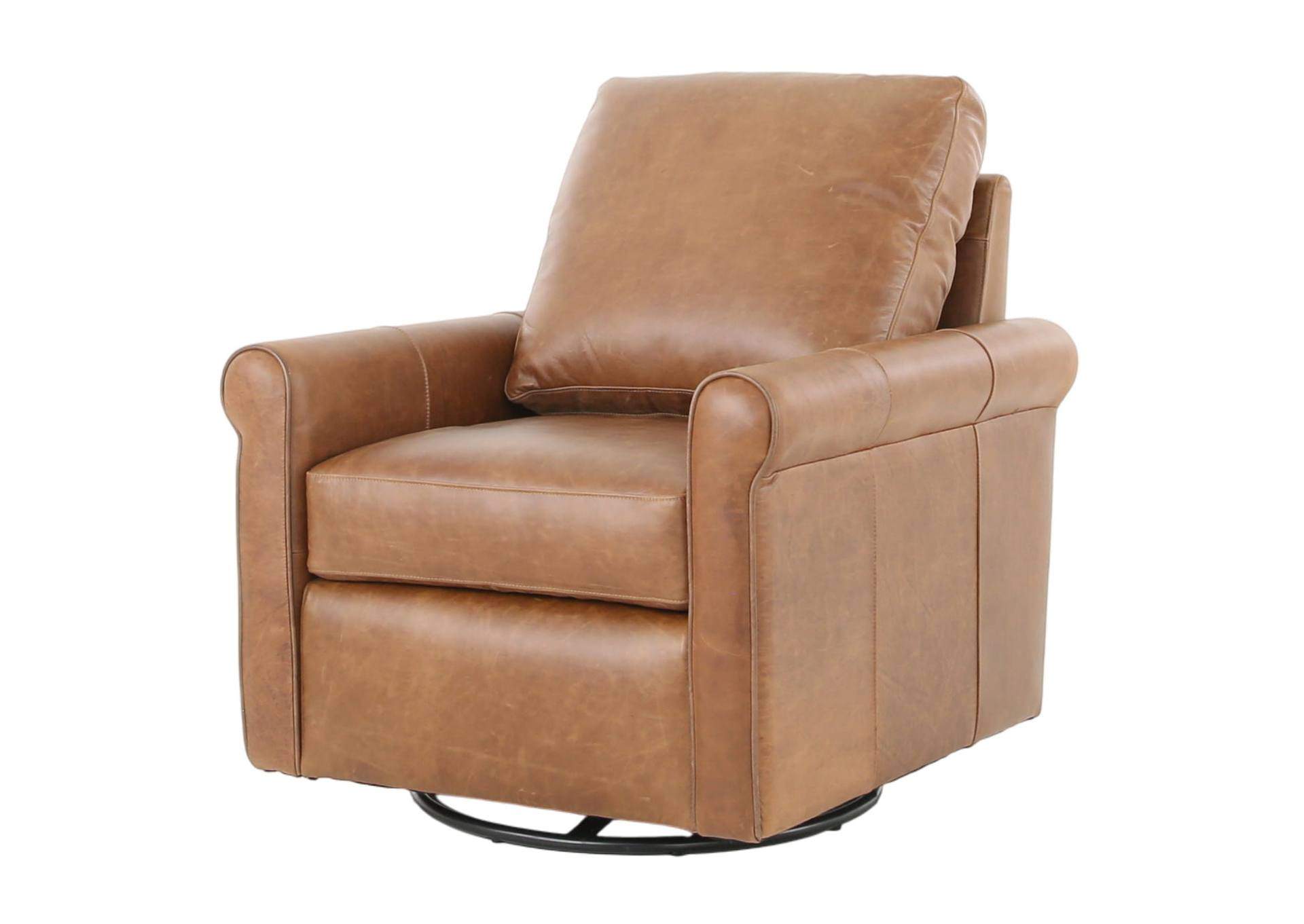 LUKE CHESTNUT LEATHER SWIVEL GLIDE CHAIR,MNDY
