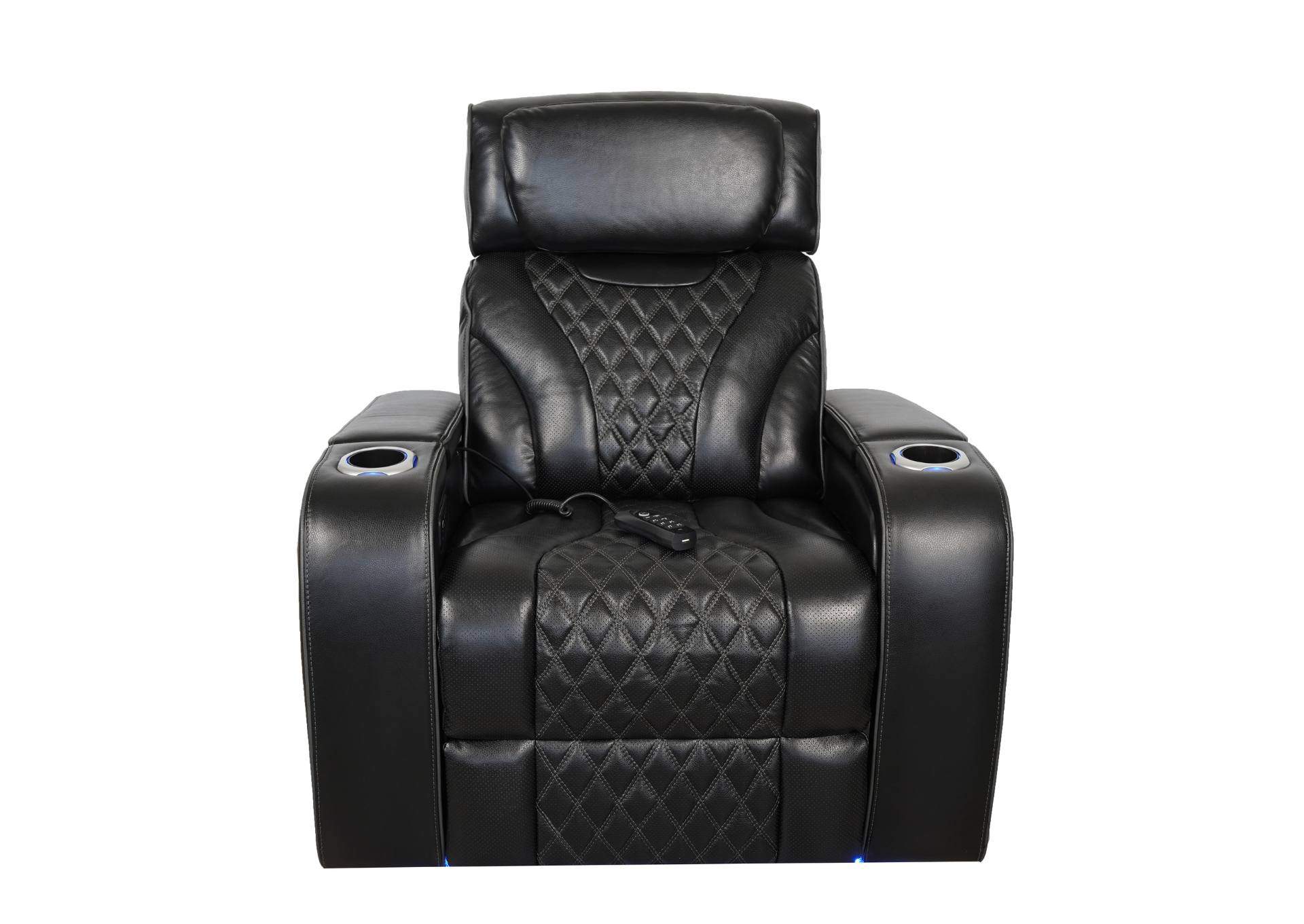 VAMOND BLACK LEATHER POWER RECLINER WITH AIR MASSAGE AND IMMERSIVE AUDIO,SYNG