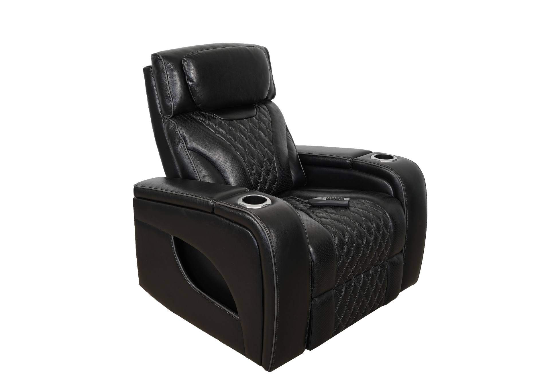 VAMOND BLACK LEATHER POWER RECLINER WITH AIR MASSAGE AND IMMERSIVE AUDIO,SYNG