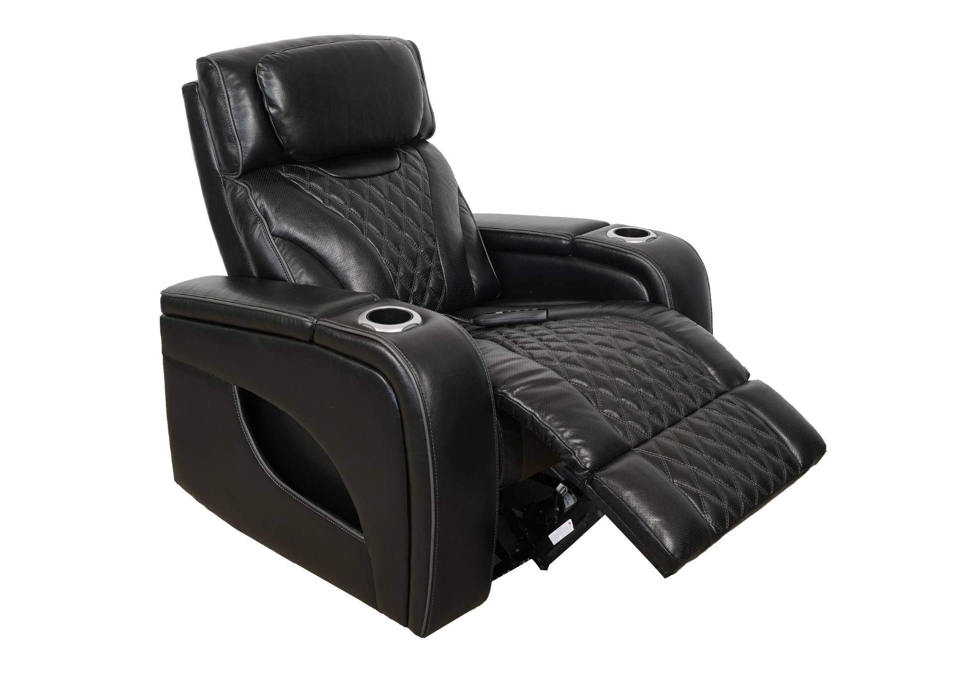 VAMOND BLACK LEATHER POWER RECLINER WITH AIR MASSAGE AND IMMERSIVE AUDIO,SYNG