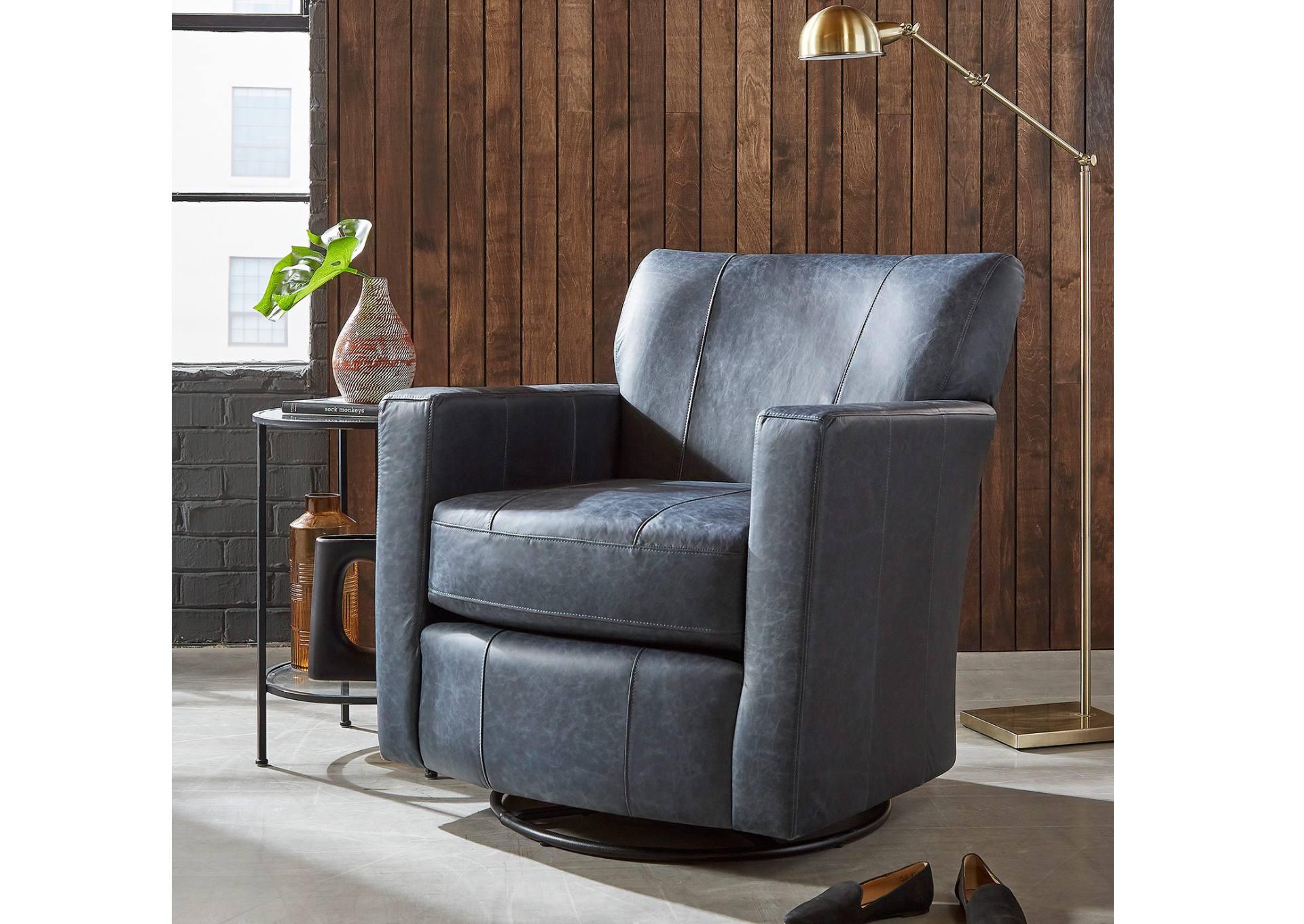 CAROLY INDIGO LEATHER SWIVEL GLIDER,BEST CHAIRS INC