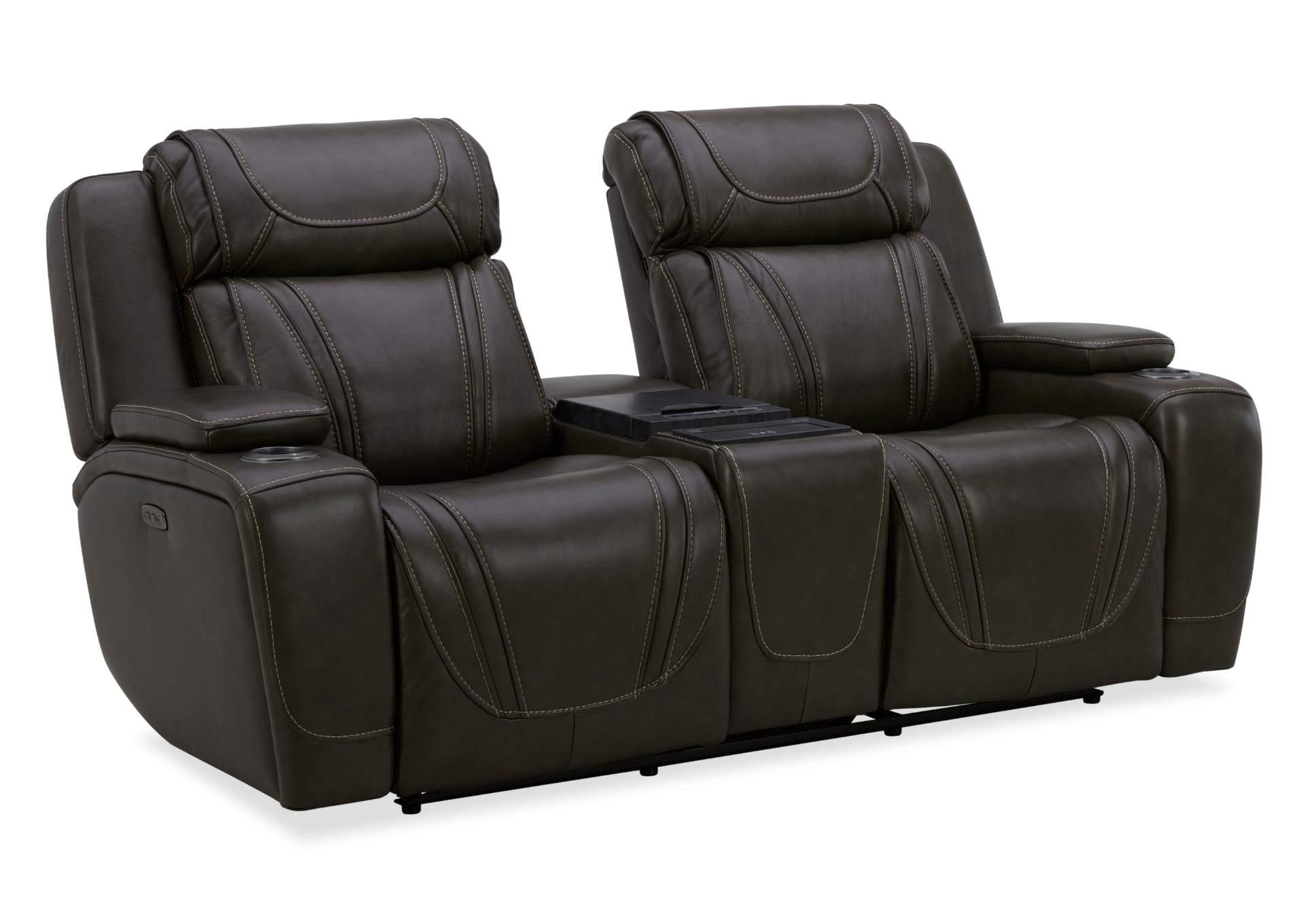 BOSTON CHARCOAL LEATHER POWER LOVESEAT WITH REFRIGERATOR CONSOLE,KUKA