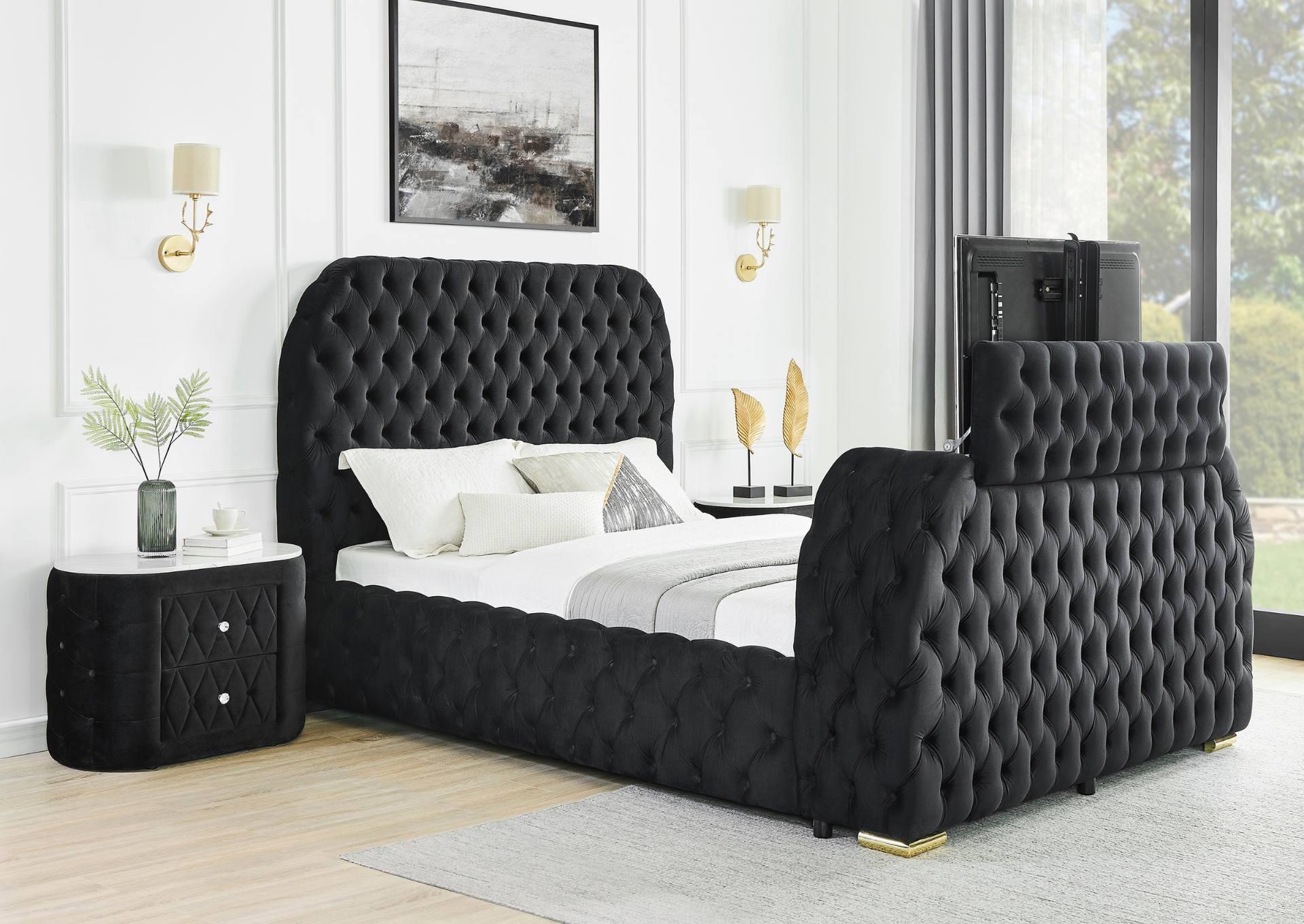 NATALIA BLACK QUEEN BED WITH FIREPLACE AND TV LIFT,CROWN MARK INT.