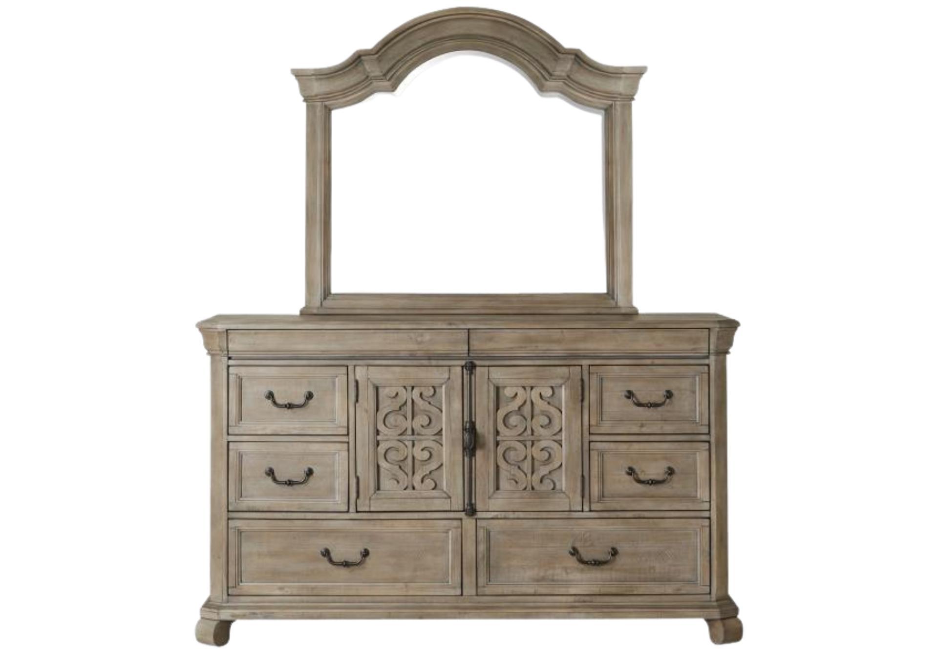 TINLEY PARK DRESSER AND SHAPED MIRROR,MAGS
