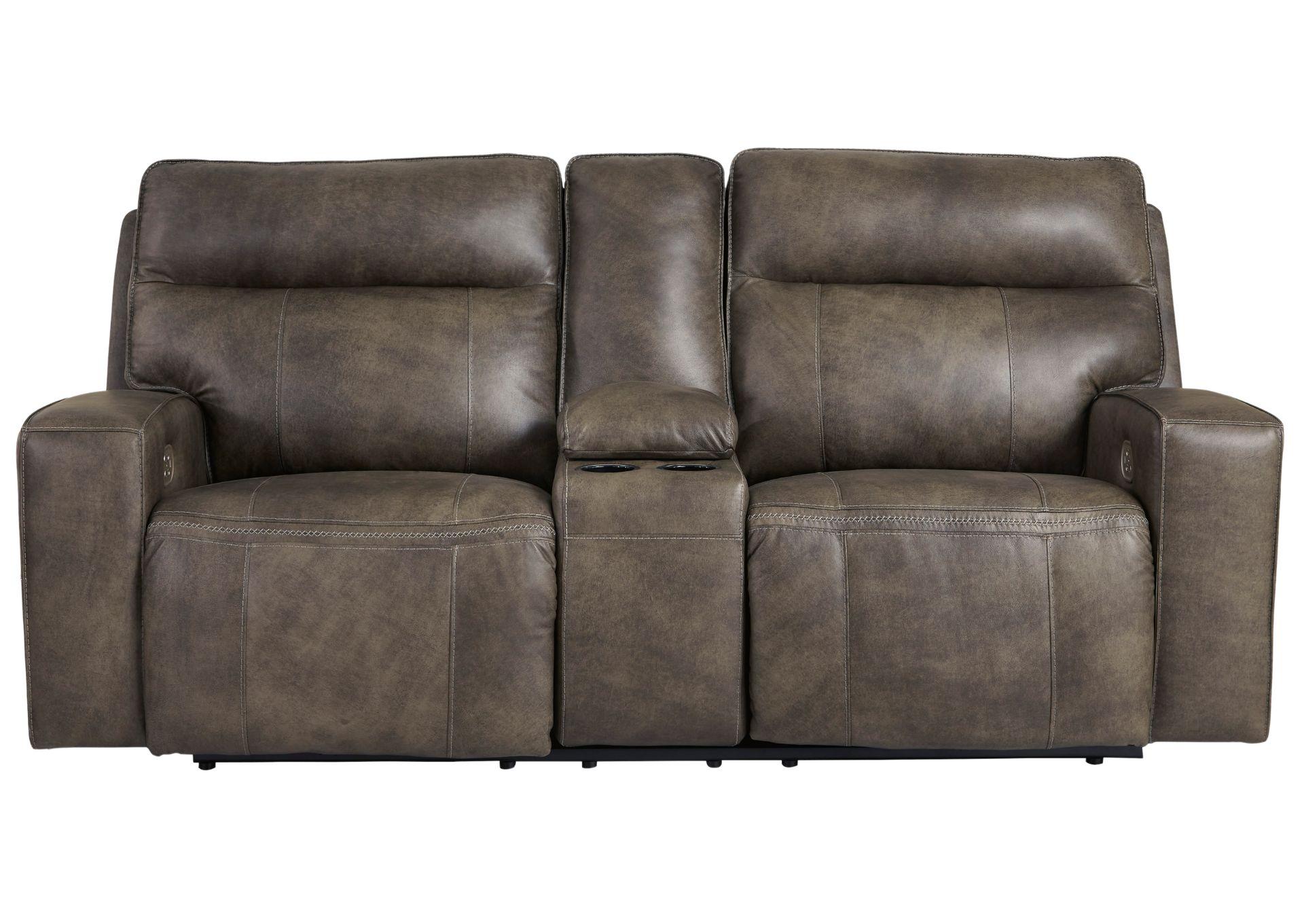 GAME PLAN CONCRETE LEATHER 2P POWER LOVESEAT WITH CONSOLE,ASHLEY FURNITURE INC.