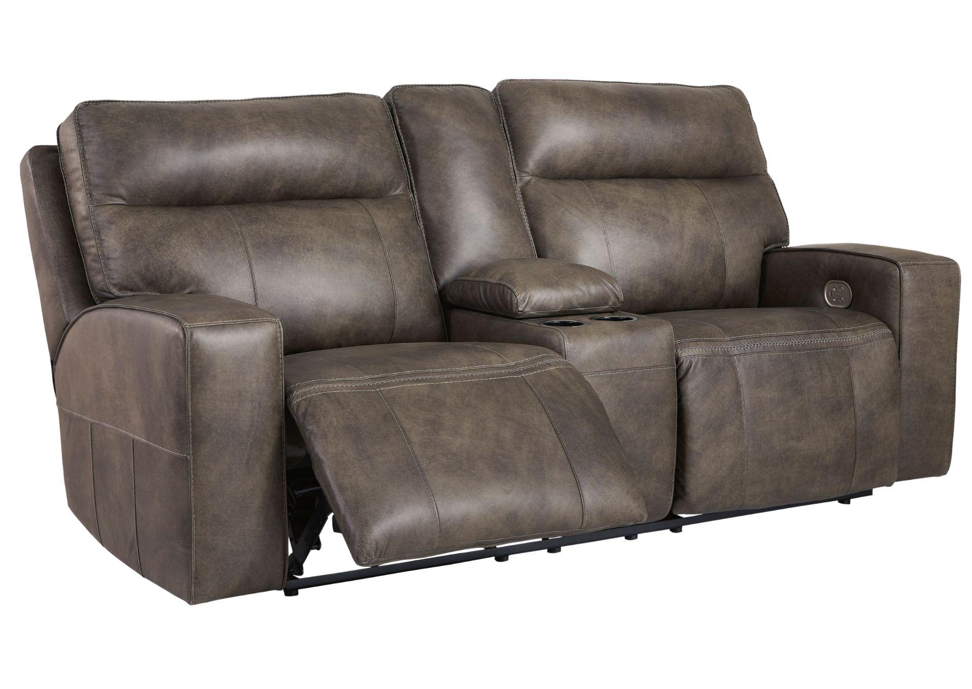 GAME PLAN CONCRETE LEATHER 2P POWER LOVESEAT WITH CONSOLE,ASHLEY FURNITURE INC.