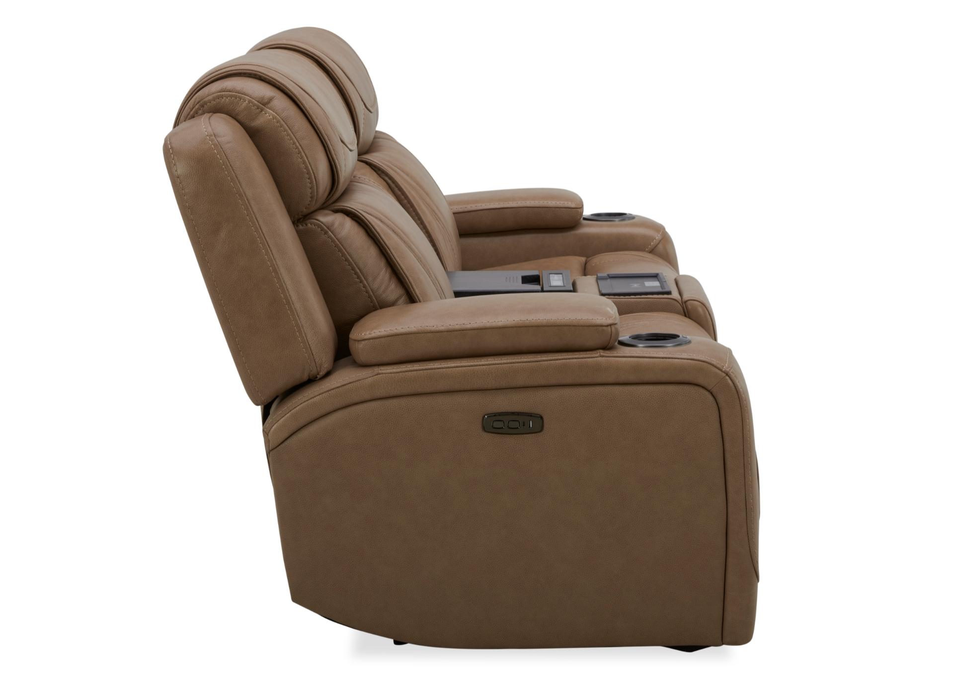 BOSTON SAND LEATHER POWER LOVESEAT WITH REFRIGERATOR CONSOLE,KUKA