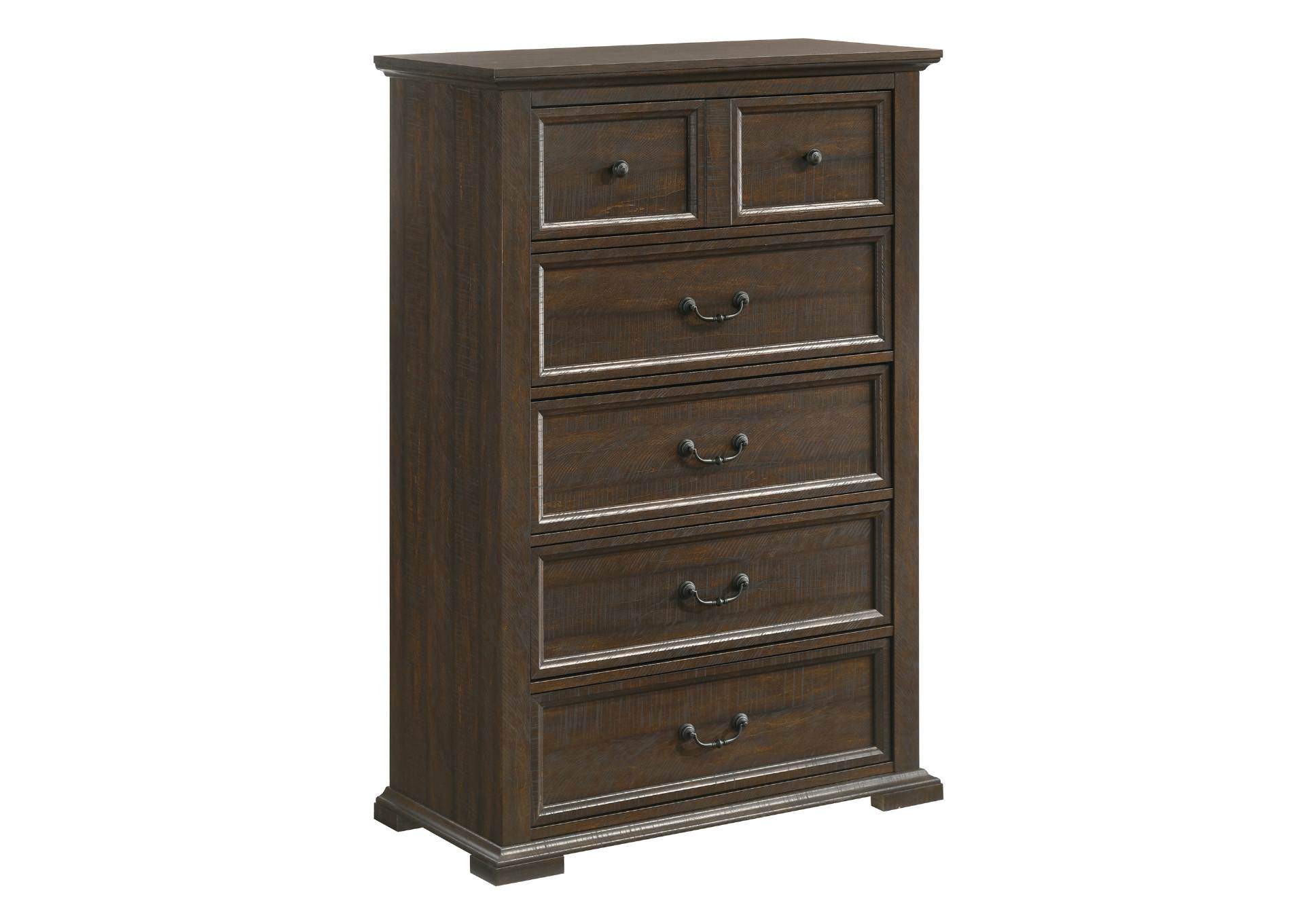 MOSSBERG RUSTIC OAK 5 DRAWER CHEST,LIFESTYLE FURNITURE