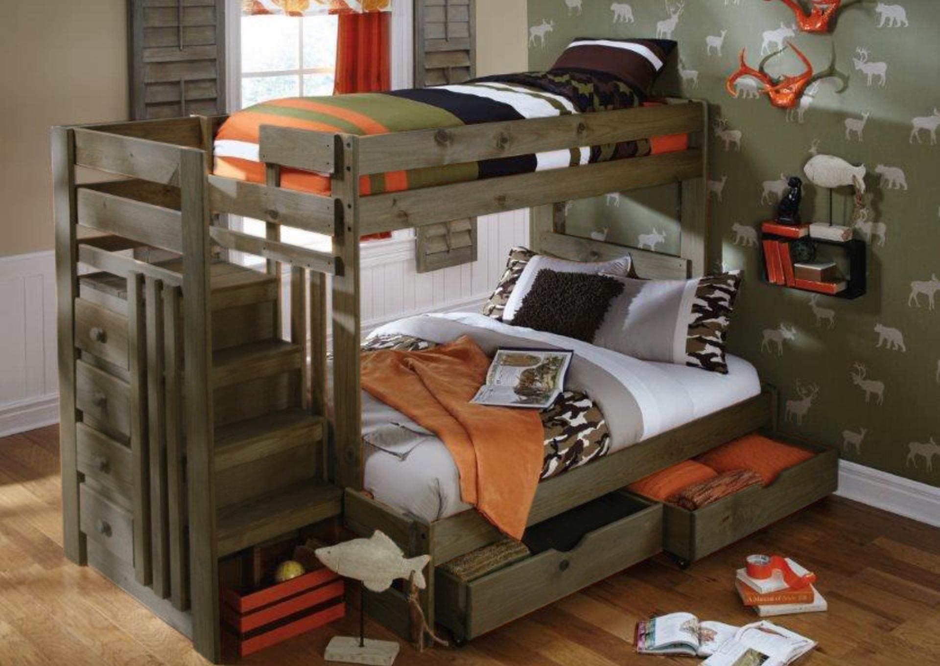 GUNSMOKE TWIN/FULL STAIR BUNKBED WITH STORAGE,SIMPLY BUNKBEDS
