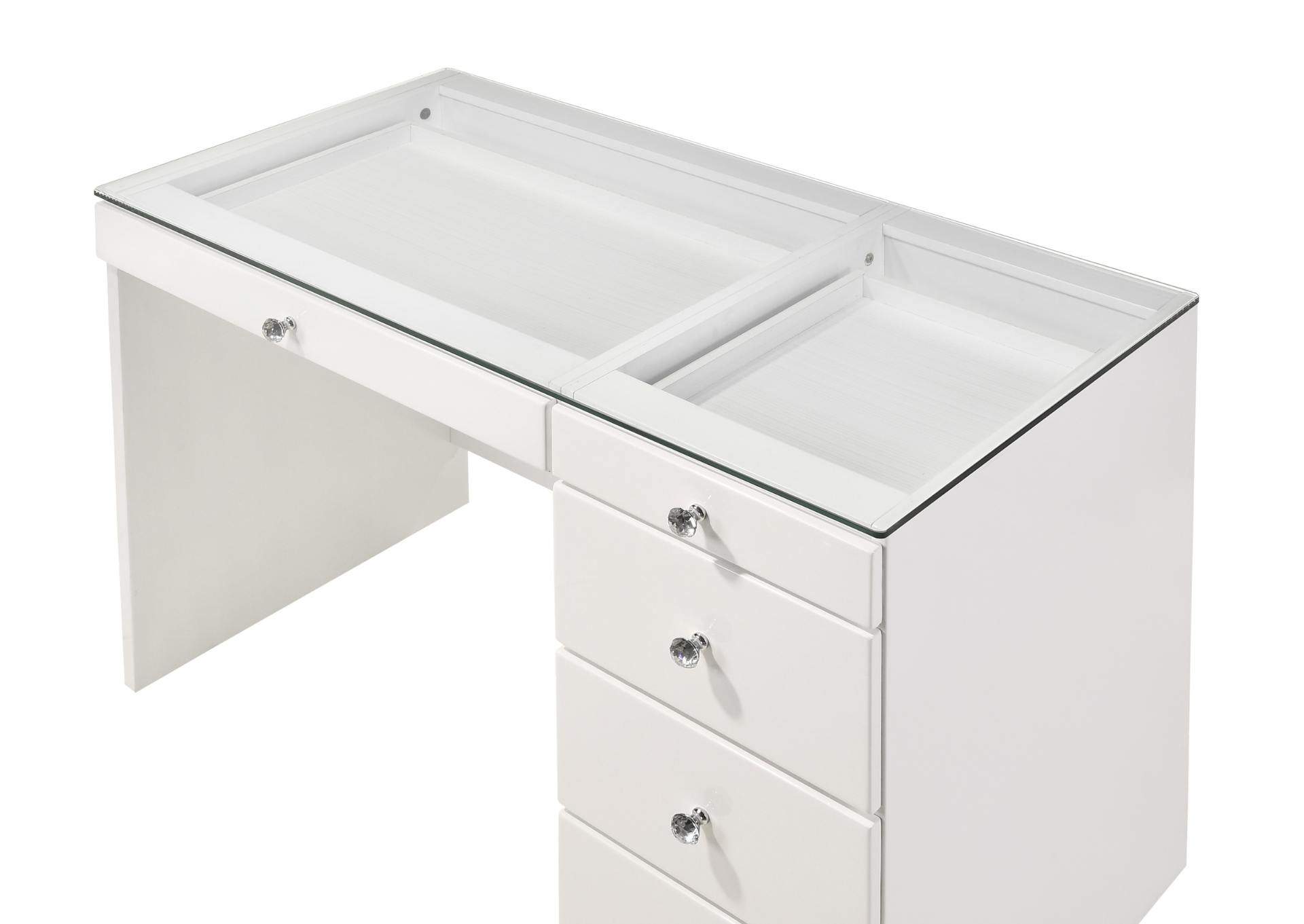 MORGAN WHITE GLASS TOP VANITY,CROWN MARK INT.