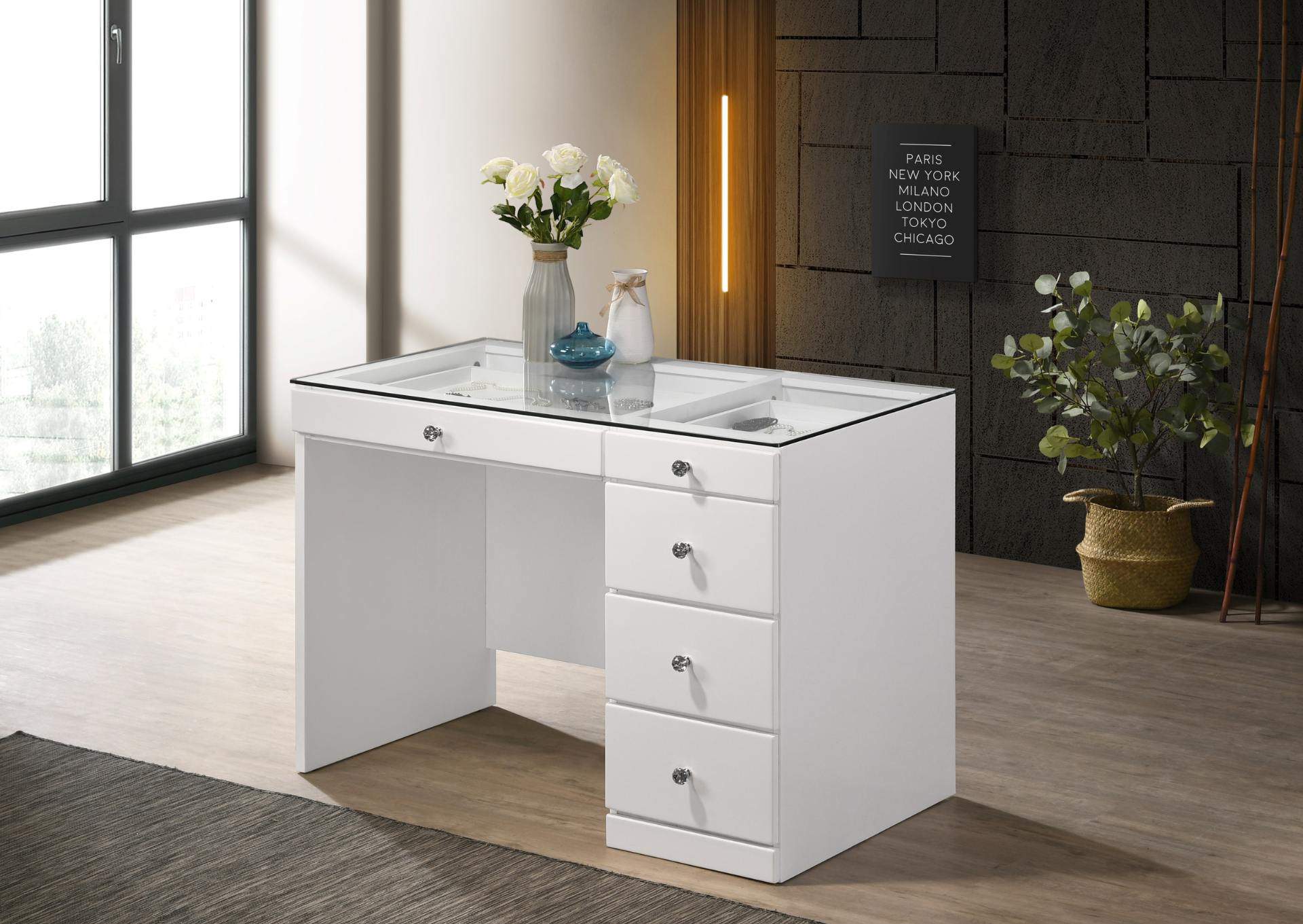 MORGAN WHITE GLASS TOP VANITY,CROWN MARK INT.