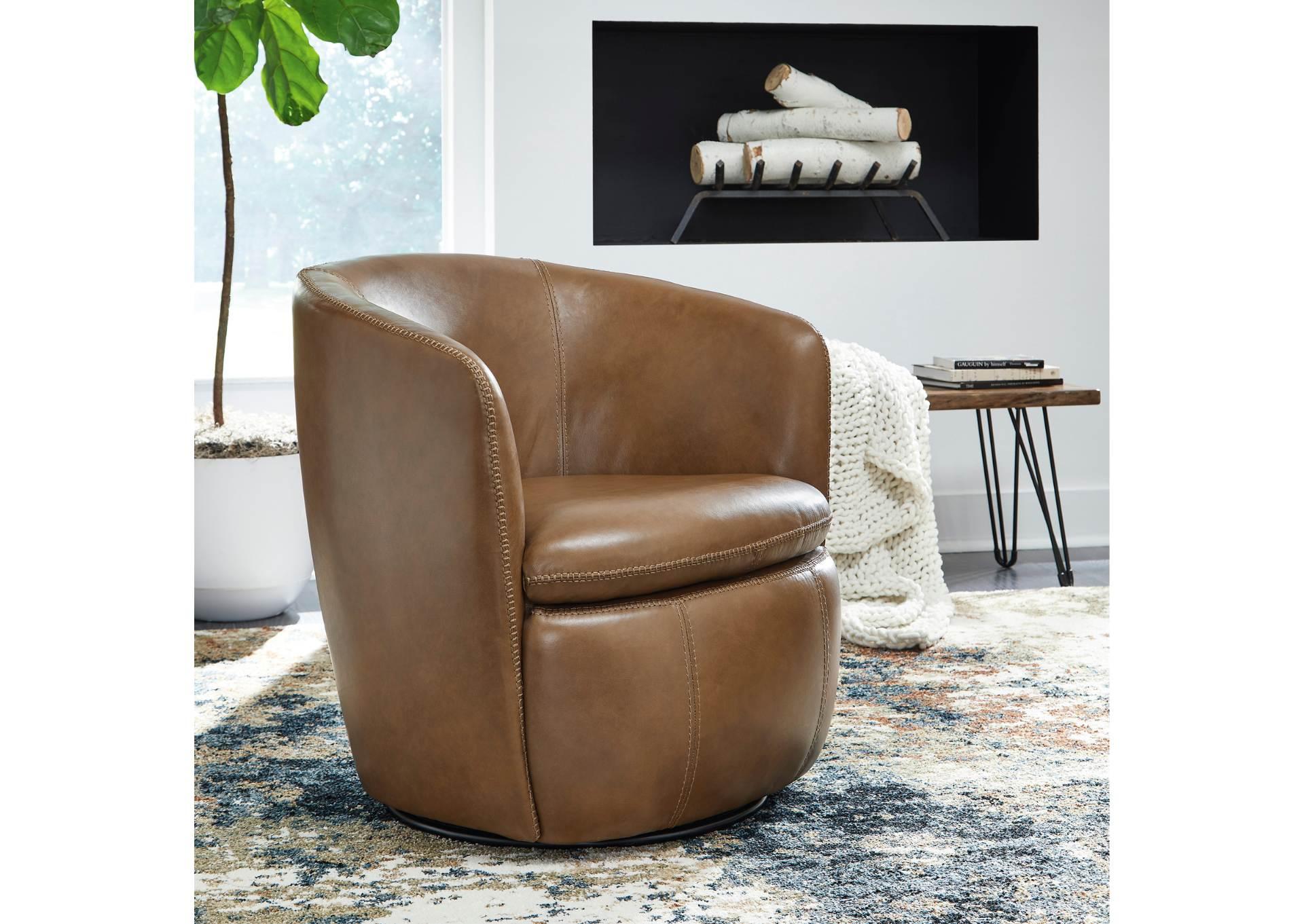 KIERREYS CARAMEL 100% LEATHER SWIVEL CHAIR,ASHLEY FURNITURE INC.