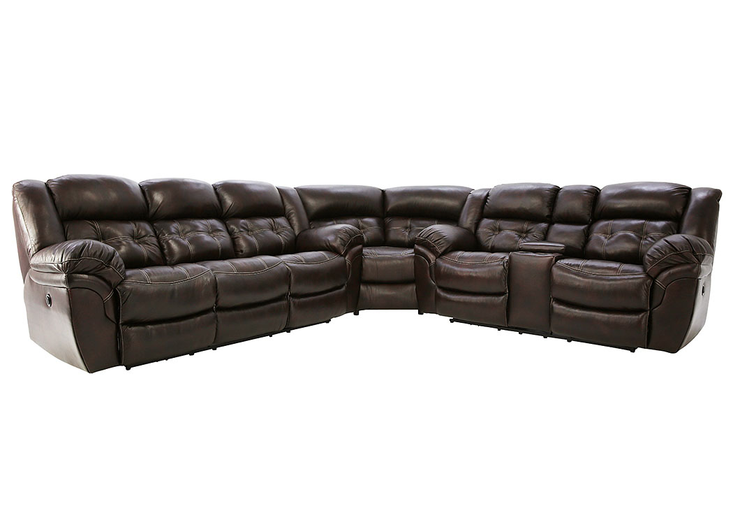 HUDSON CHOCOLATE 3 PIECE 1P POWER LEATHER SECTIONAL,HOMESTRETCH
