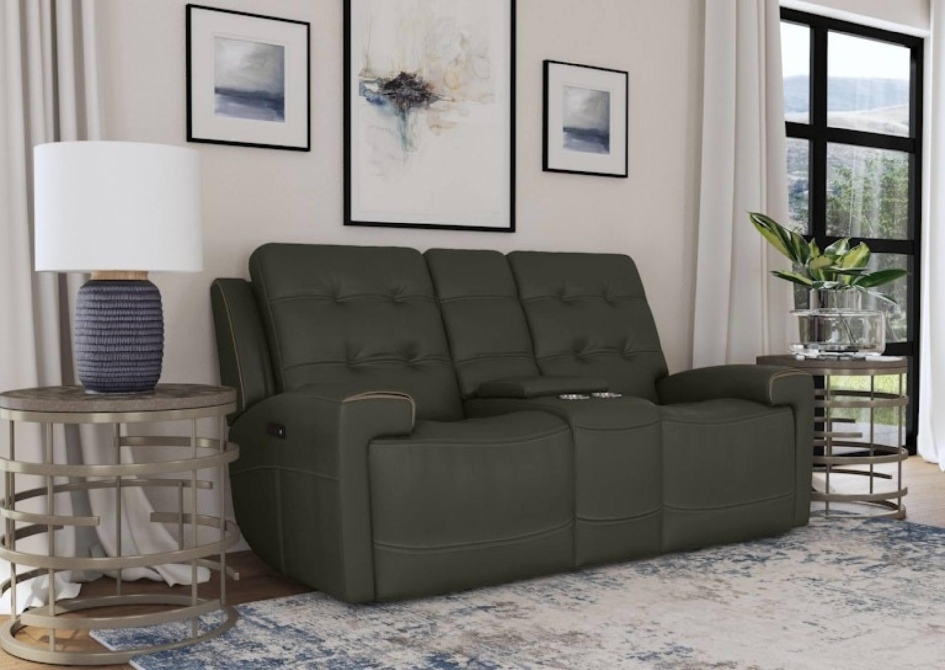 IRIS CHARCOAL RECLINING POWER LOVESEAT WITH CONSOLE P2,FLEXSTEEL INDUSTRIES INC.