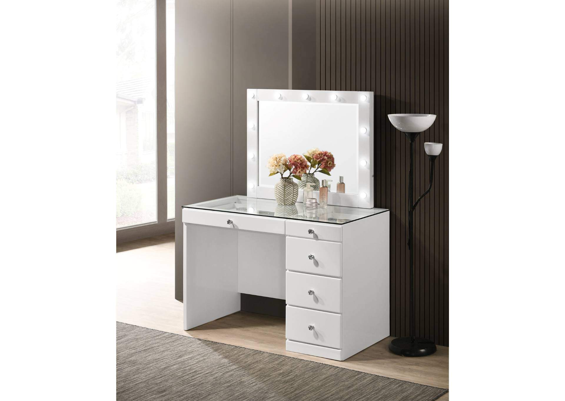 MORGAN WHITE VANITY WITH LED MIRROR,CROWN MARK INT.