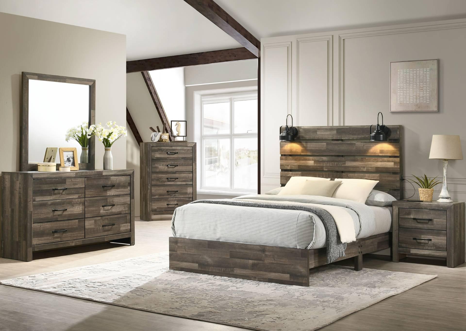 ARIANNA BROWN FULL BEDROOM WITH LIGHTS,LIFESTYLE FURNITURE